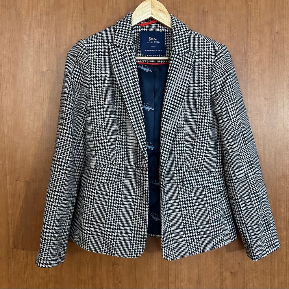 Boden Black and White Checkered Blazer